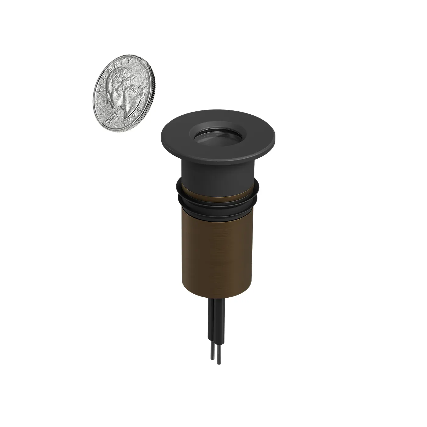 HK ARTOGL1 one-inch brass in-grade light beside a coin for scale