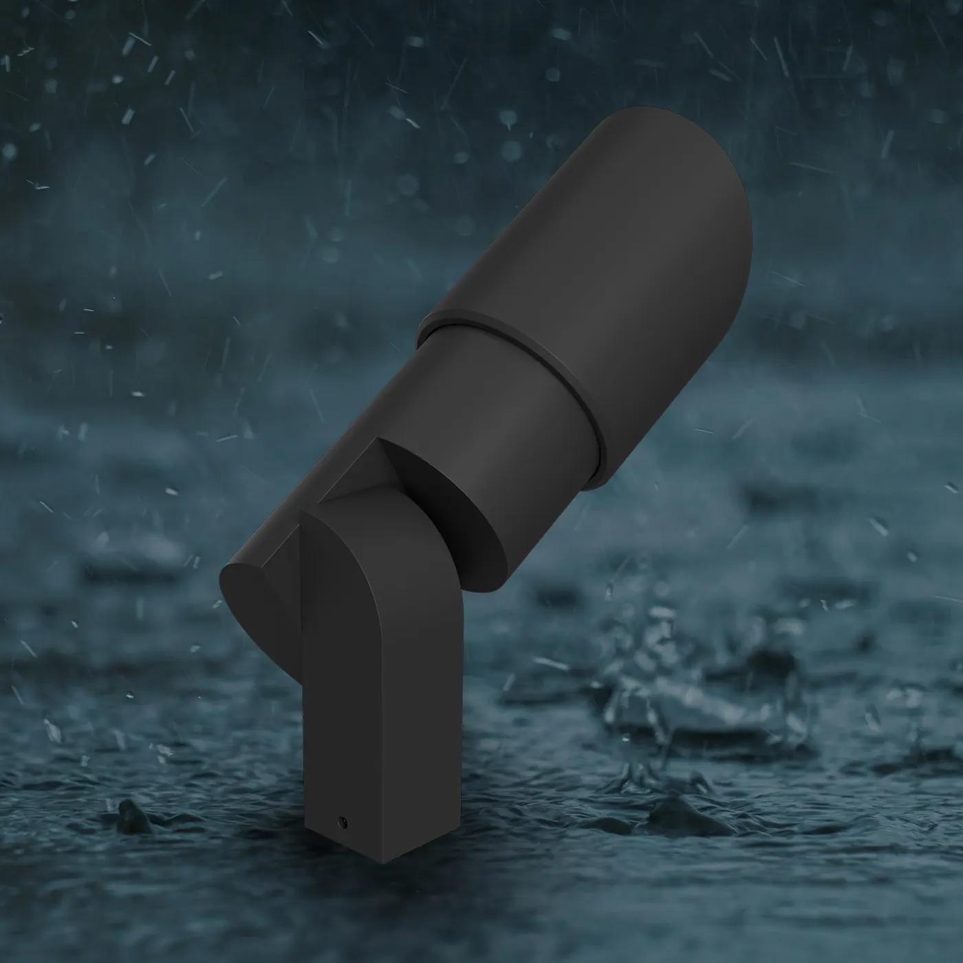 HK accent light standing in heavy rain
